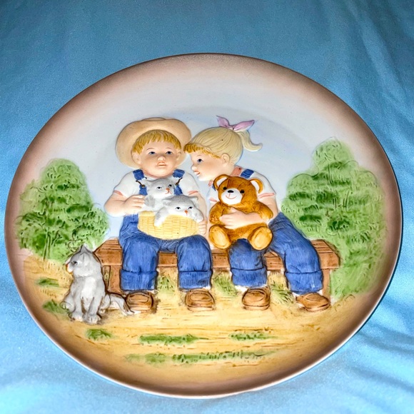 Vintage Homco 1985 Home Interior’s Denim Days 7 3/4” Raised Ceramic Plate #1505 - Picture 1 of 5